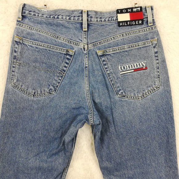Vintage Tommy Hilfiger Womens Jeans Straight Leg Denim Flag Spellout‎ Logo 30 - Picture 8 of 12